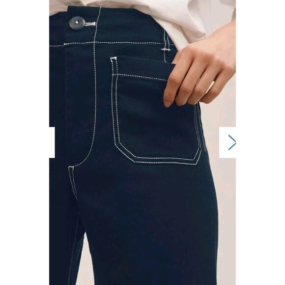 Maeve Anthropologie Colette Cropped Wide-Leg Pants Size 29 Contrast Stitch Blue - Picture 3 of 9